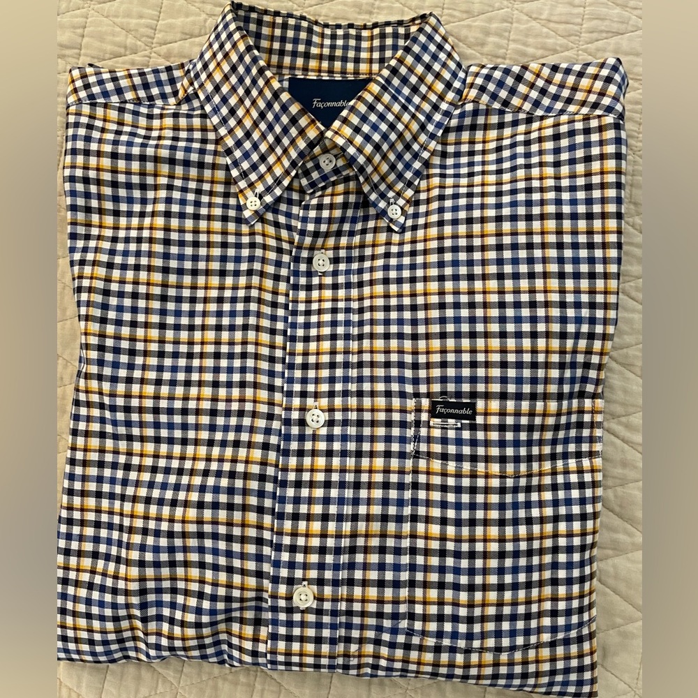 Faconnable Classique Multicolor Check‎ Button Down Flannel Shirt Size M